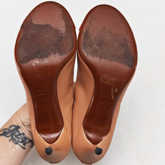LANVIN Paris Leather Cap Toe Ballerina Pump Heel Round Colorblock Toe Italy 37.5 - Picture 5 of 12